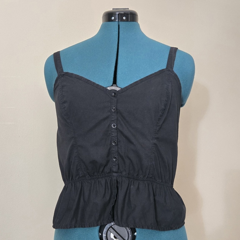 Nation LTD Gabrielle Black 100% Pima Cotton Button Peplum Cami Tank S Coquette